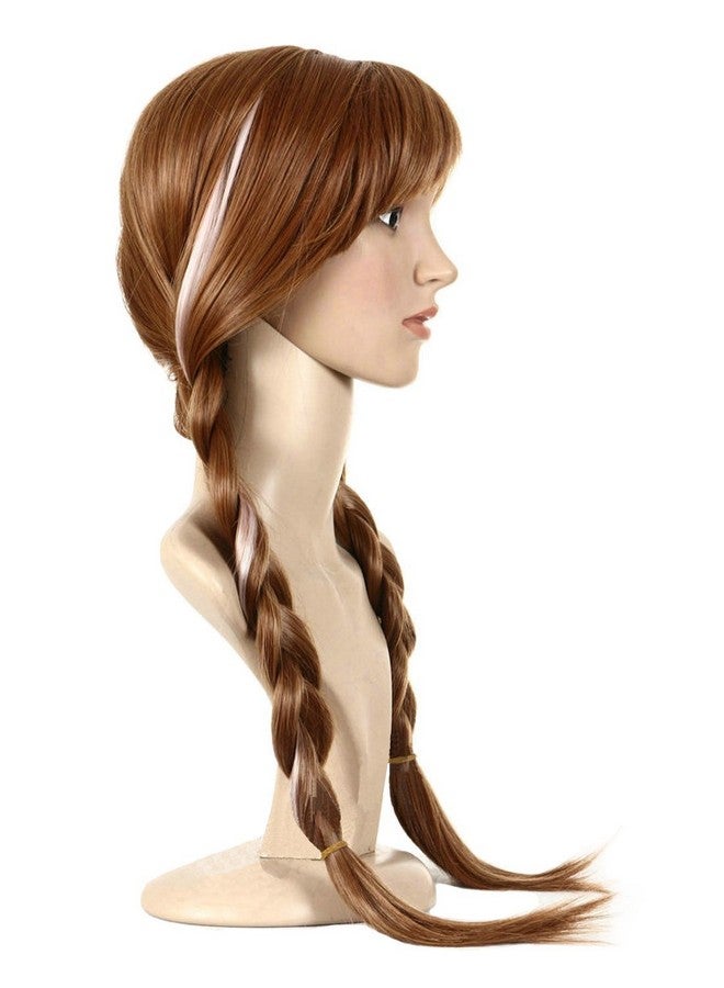 ANOGOL Hair Cap+ Pigtail Princess Wig for Women Braided Brown Cosplay Wig Brown Highlighted Braids Women Brown Hair Wig for Princess Costume Cosplay Party Princess Wig for Halloween Christmas - Image 2