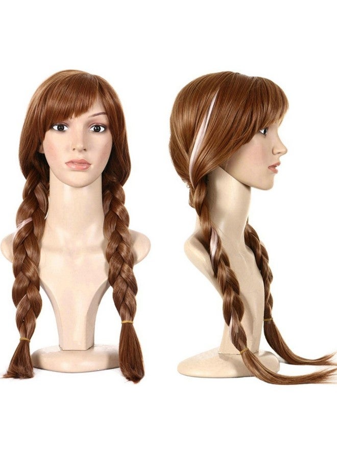 ANOGOL Hair Cap+ Pigtail Princess Wig for Women Braided Brown Cosplay Wig Brown Highlighted Braids Women Brown Hair Wig for Princess Costume Cosplay Party Princess Wig for Halloween Christmas - Image 1