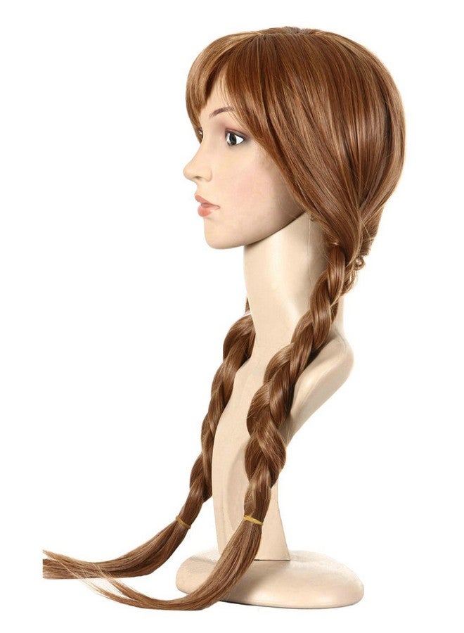 ANOGOL Hair Cap+ Pigtail Princess Wig for Women Braided Brown Cosplay Wig Brown Highlighted Braids Women Brown Hair Wig for Princess Costume Cosplay Party Princess Wig for Halloween Christmas - Image 3