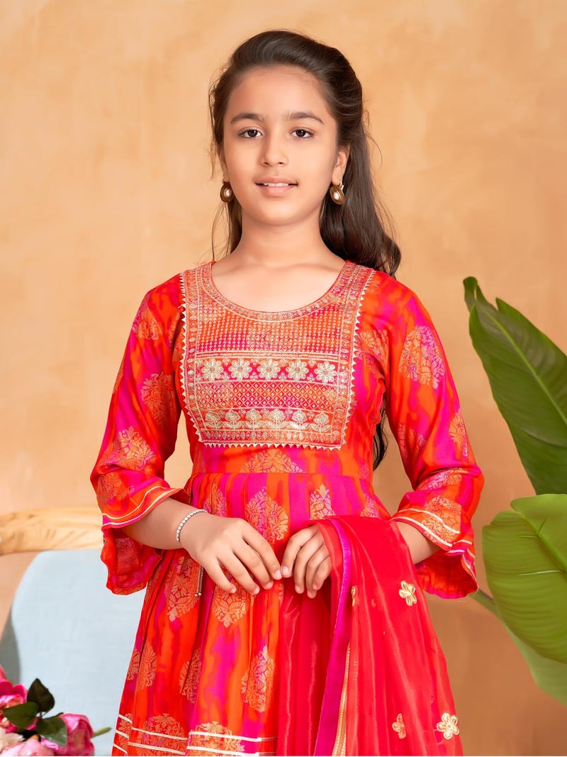 aarikka Aarika Girls Ethnic Wear Orange Colour Sequin Thread Embroidery Kurti Sharara Set-(5-15 Years)-(SH-TR-K-1077-ORANGE-24) - Image 5
