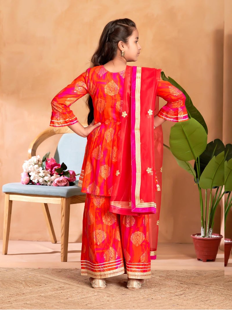 aarikka Aarika Girls Ethnic Wear Orange Colour Sequin Thread Embroidery Kurti Sharara Set-(5-15 Years)-(SH-TR-K-1077-ORANGE-24) - Image 4