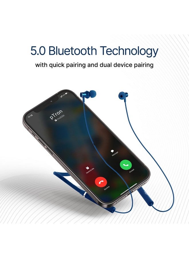 PTron pTron Tangentbeat in-Ear Bluetooth Wireless Headphones with Mic, Punchy Bass, 10mm Drivers, Clear Calls, Dual Pairing, Fast Charging, Magnetic Buds, Voice Assist & IPX4 Wireless Neckband (Dark Blue)  - Image 5