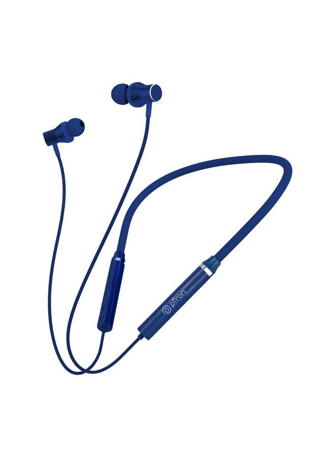 PTron pTron Tangentbeat in-Ear Bluetooth Wireless Headphones with Mic, Punchy Bass, 10mm Drivers, Clear Calls, Dual Pairing, Fast Charging, Magnetic Buds, Voice Assist & IPX4 Wireless Neckband (Dark Blue)  - Image 1