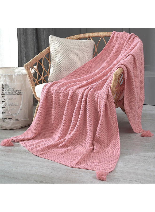 NIBEMINENT Tassel Design Warm Blanket Polyester Pink 130x170cm - Image 2