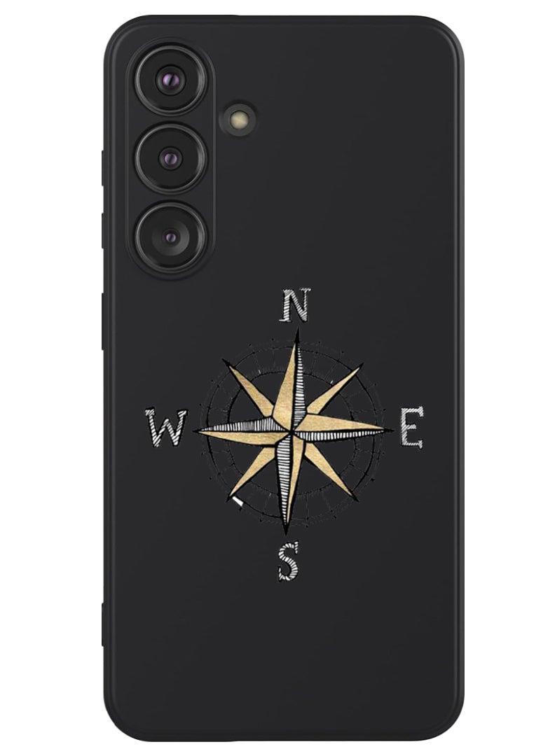 Theodor Protective Slim Fit Case Liquid Silicone Cover with Full Body Protection Anti-Scratch Shockproof Case For Samsung Galaxy S24 (Black) - Compass - Image 1