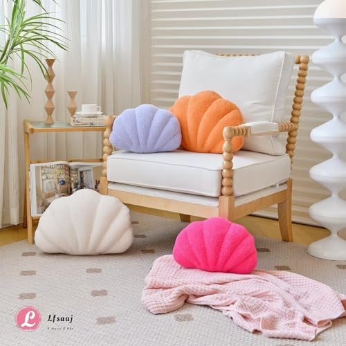 Lfsaaj Ivory Seashell Throw Pillows, Shell Shaped Throw Pillows, 13 Inch Soft Home Decorative Pillow Plush Cushion for Bed Couch Living Sofa Room Decor Accent Throw Pillow - Image 5