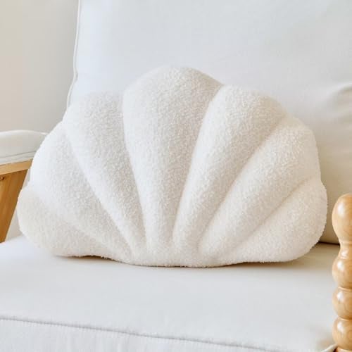 Lfsaaj Ivory Seashell Throw Pillows, Shell Shaped Throw Pillows, 13 Inch Soft Home Decorative Pillow Plush Cushion for Bed Couch Living Sofa Room Decor Accent Throw Pillow - Image 1