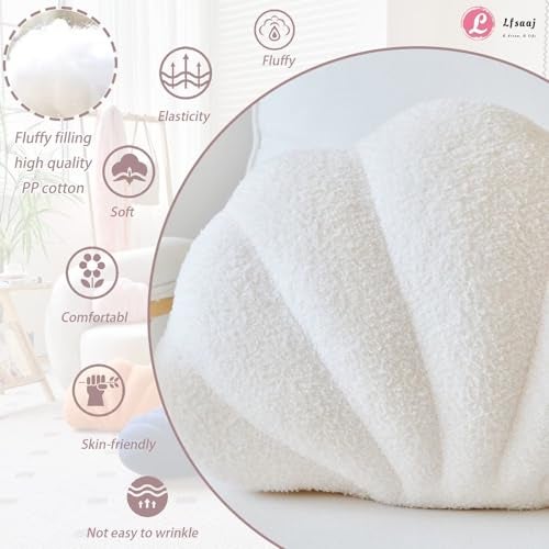 Lfsaaj Ivory Seashell Throw Pillows, Shell Shaped Throw Pillows, 13 Inch Soft Home Decorative Pillow Plush Cushion for Bed Couch Living Sofa Room Decor Accent Throw Pillow - Image 2