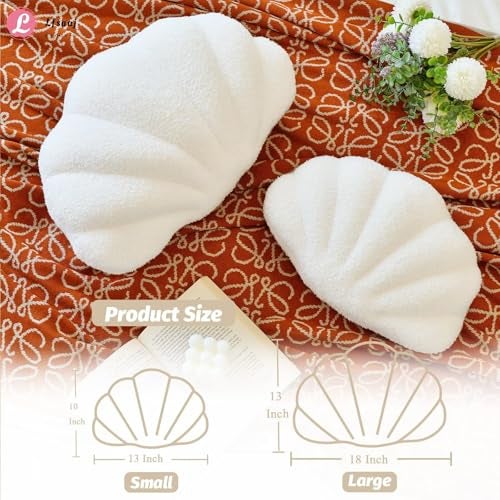 Lfsaaj Ivory Seashell Throw Pillows, Shell Shaped Throw Pillows, 13 Inch Soft Home Decorative Pillow Plush Cushion for Bed Couch Living Sofa Room Decor Accent Throw Pillow - Image 3