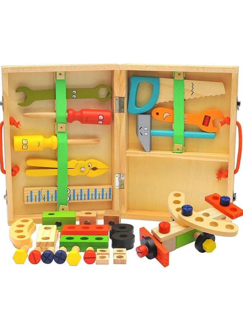 دانم مجموعة أدوات للأطفال (عبوة من 34 قطعة) صندوق أدوات خشبي مع مجموعة ألعاب بناء إبداعية تعليمية يمكنك صنعها بنفسك، ألعاب أدوات خشبية للأطفال الصغار مع صندوق أدوات، ألعاب بناء جذعية تعليمية للأولاد والبنات من عمر 2 و3 و4 و5 و6 سنوات، أفضل هدية عيد ميلاد للأطفال - Image 4