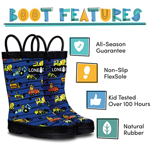 LONECONE Lone Cone Rain Boots with Easy-On Handles in Fun Patterns for Boys and Girls, Play-Proof Flexible Rubber, Durable Non-Slip Treads, Kid-Friendly for Hours of Joy - Construction Monsters, 8 Toddler - Image 2