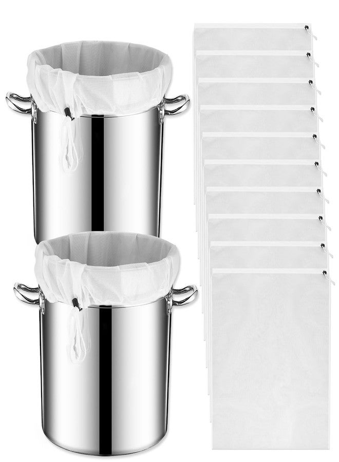 Xthrotsenk ١٠ أكياس تخمير قابلة لإعادة الاستخدام، مقاس ٢٦ × ٢٢ بوصة، أكياس تصفية شبكية دقيقة كبيرة جدًا، أكياس ترشيح قابلة لإعادة الاستخدام برباط للتخمير البارد، أكياس شبكية دقيقة لصنع عصير الفاكهة، والبيرة، والتفاح، والعنب، والنبيذ - Image 1