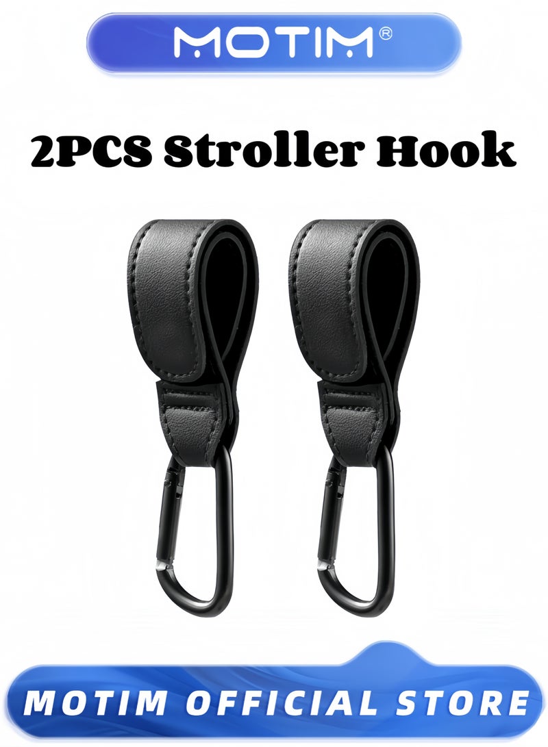 Motim 2PCS Leather Stroller Hook Mommy Stroller Clip Stroller Accessories Organizer Hook Metal Hook for Strollers & Walkers & Mobility Scooter & Wheelchair & Rollator - Image 1