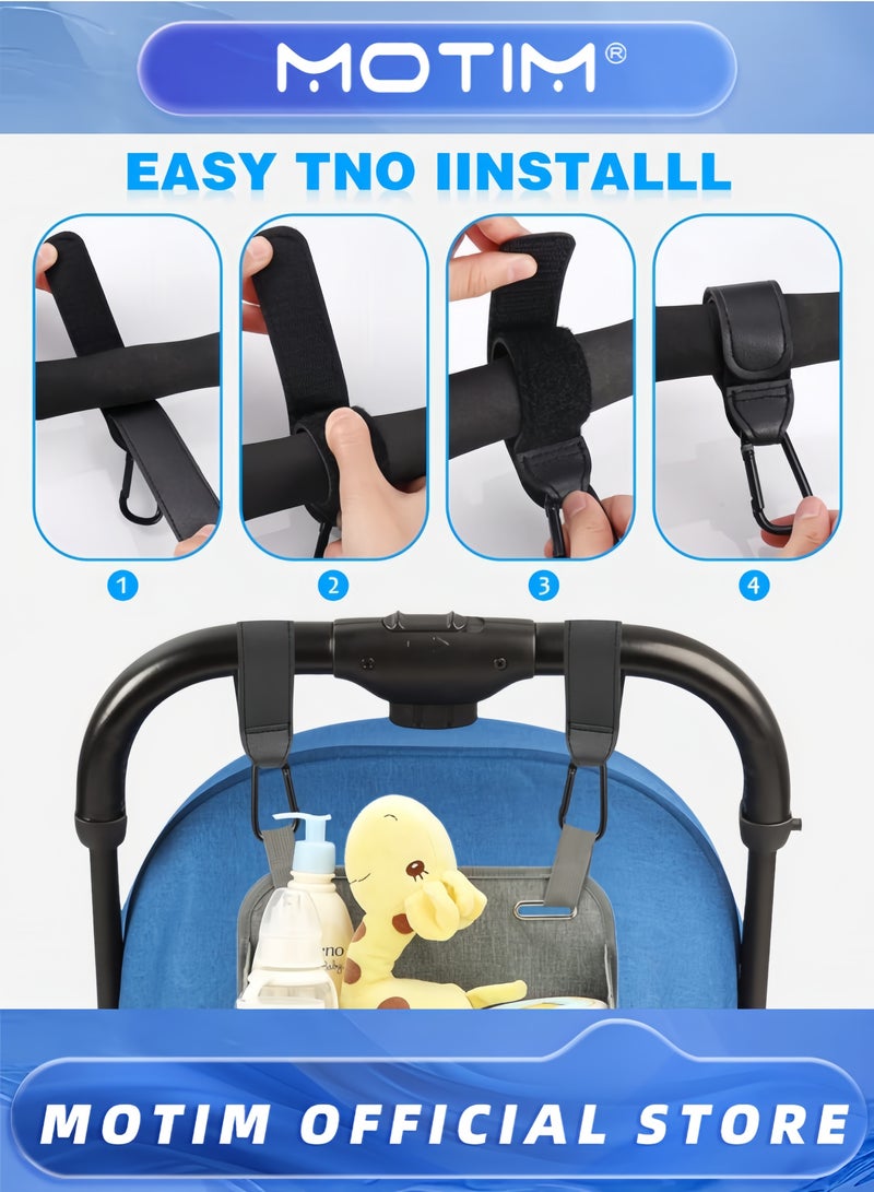 Motim 2PCS Leather Stroller Hook Mommy Stroller Clip Stroller Accessories Organizer Hook Metal Hook for Strollers & Walkers & Mobility Scooter & Wheelchair & Rollator - Image 4