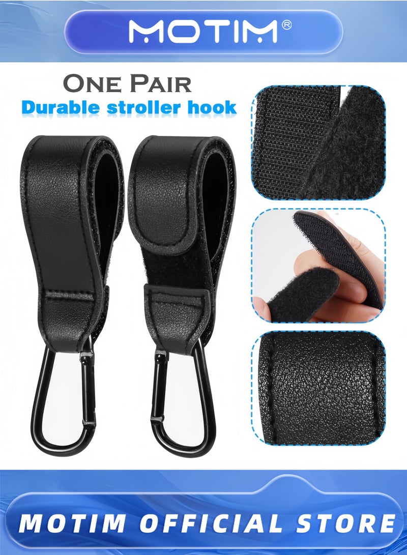 Motim 2PCS Leather Stroller Hook Mommy Stroller Clip Stroller Accessories Organizer Hook Metal Hook for Strollers & Walkers & Mobility Scooter & Wheelchair & Rollator - Image 2