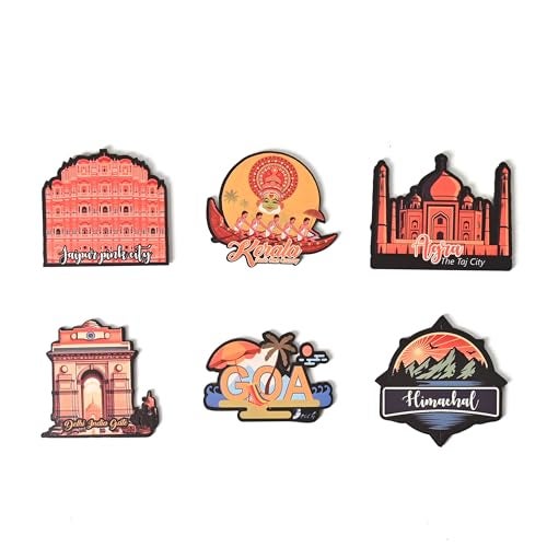 Gift Kya De GKD India Tourism Wooden Fridge Magnet | Travel Souvenir | Decorative Refrigerator Magnet for Home, Kitchen, Office & Café | Fridge Decor & Gift for Travel Lovers Pack of 6 - Image 1