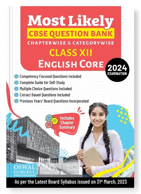 Oswal - Gurukul English Core Most Likely CBSE Question Bank for Class 12 Exam 2024 - Chapterwise & Categorywise, Competency Focused Qs, Study Guide, MCQs, Extract Based Qs, Previous Years' Board Qs