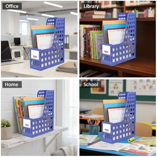 SOLDTRUE Office Desktop Organizer Book Document Storage Rack File Holder Folding Paper File Rack (Plastic Rack, Blue) - Image 4