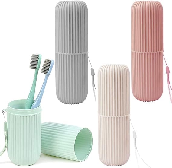 ROKTRY Roktry Capsule Shape Travel Toothbrush Toothpaste Case Holder Portable Toothbrush Storage Plastic Toothbrush Holder MultiColor Pack of 4 - Image 2