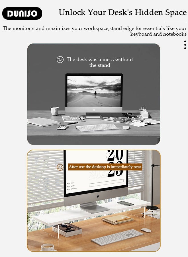 DUNISO Desktop Monitor Stand Riser, Ergonomic Height  Desktop Riser Organizer, Wood & Acrylic Laptop Stand Riser, Desktop Computer Desk Organizer, PC/ Laptop/ TV/ Printer Monitor Stand for Home Office Use - Image 2