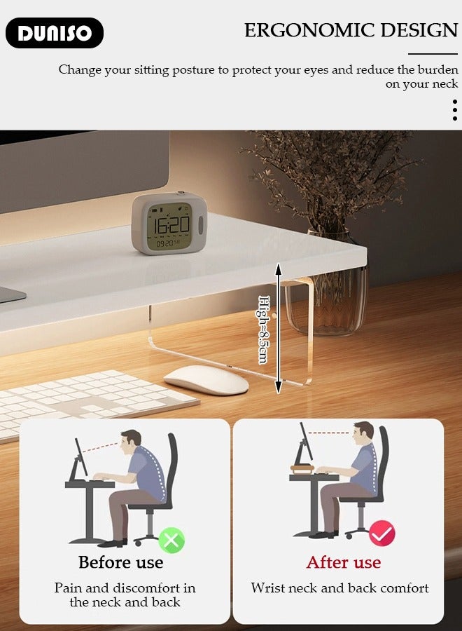 DUNISO Desktop Monitor Stand Riser, Ergonomic Height  Desktop Riser Organizer, Wood & Acrylic Laptop Stand Riser, Desktop Computer Desk Organizer, PC/ Laptop/ TV/ Printer Monitor Stand for Home Office Use - Image 3