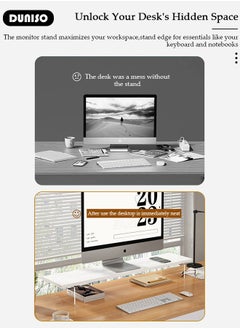 DUNISO Desktop Monitor Stand Riser, Ergonomic Height  Desktop Riser Organizer, Wood & Acrylic Laptop Stand Riser, Desktop Computer Desk Organizer, PC/ Laptop/ TV/ Printer Monitor Stand for Home Office Use  - Image 2
