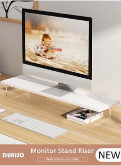 DUNISO Desktop Monitor Stand Riser, Ergonomic Height  Desktop Riser Organizer, Wood & Acrylic Laptop Stand Riser, Desktop Computer Desk Organizer, PC/ Laptop/ TV/ Printer Monitor Stand for Home Office Use  - Image 1