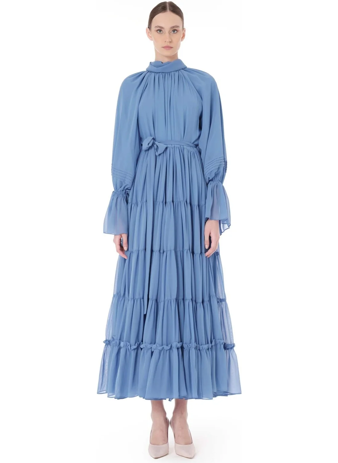 Miha Layered Pleated Long Dress Blue