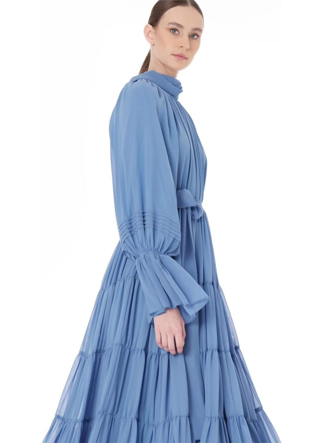 Miha Layered Pleated Long Dress Blue