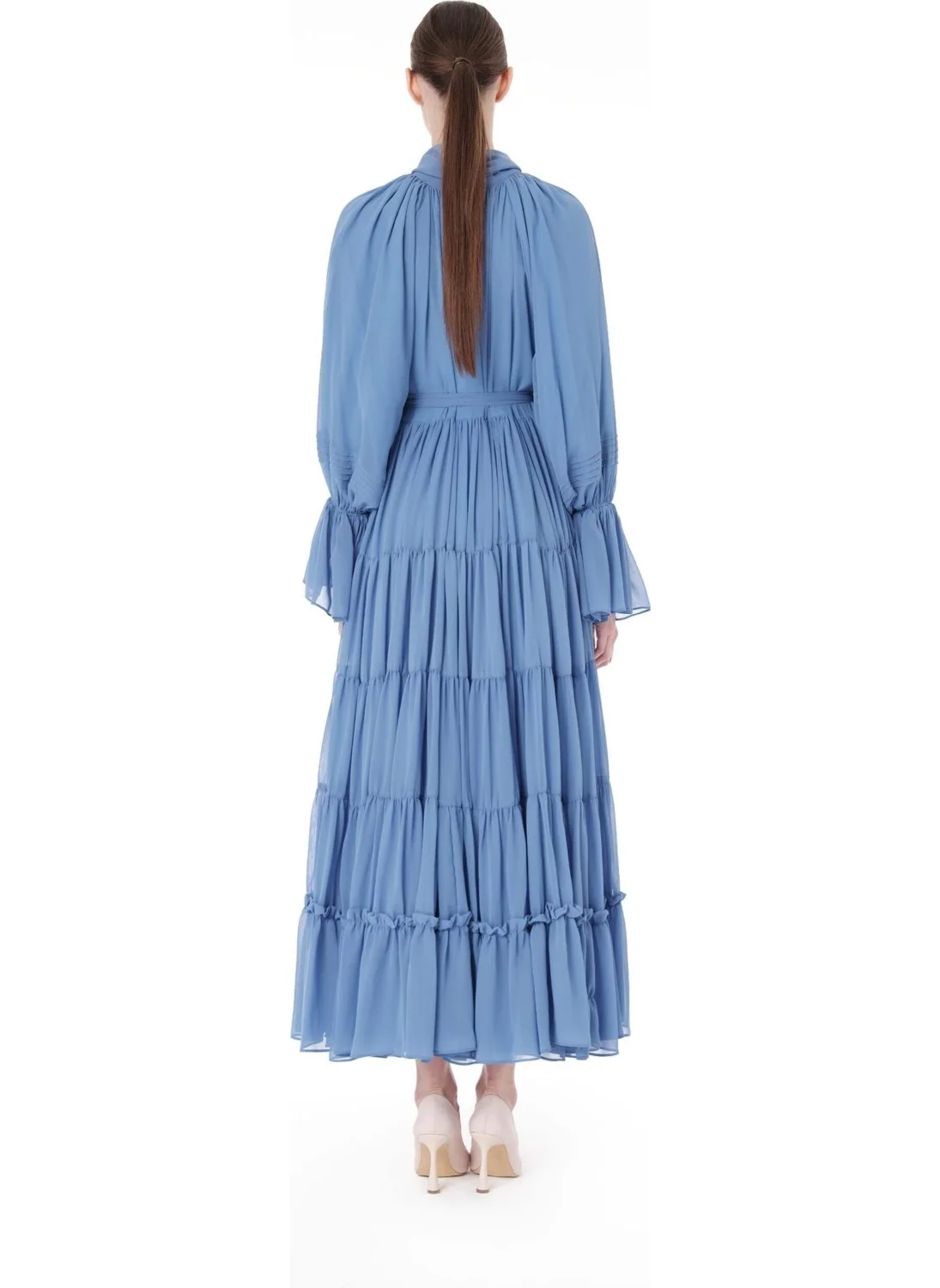 Miha Layered Pleated Long Dress Blue