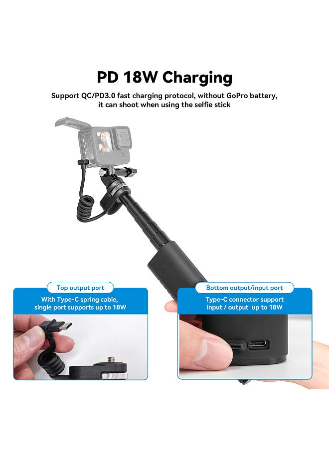 TELESIN - TELESIN  TE-CSS-001 Rechargeable Selfie Stick QC/PD3.0 fast charging Power Selfie Stick 90CM Telescoping Selfie Pole with 1/4 Inch Screw - Image 1
