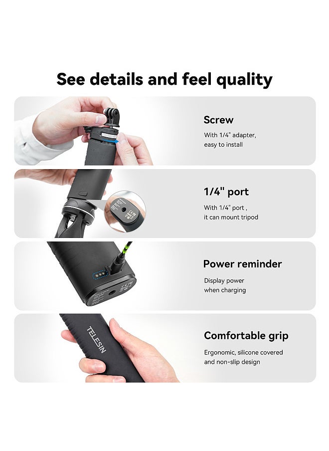 TELESIN - TELESIN  TE-CSS-001 Rechargeable Selfie Stick QC/PD3.0 fast charging Power Selfie Stick 90CM Telescoping Selfie Pole with 1/4 Inch Screw - Image 1