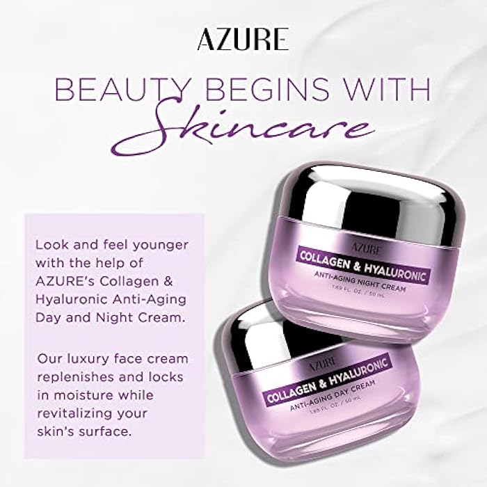 Azure Cosmetics Collagen & Hyaluronic Acid Face Moisturizer - Dermatologist Tested, Anti-Aging Cream for Fine Lines & Wrinkles - Ultra Hydrating Face Cream - Korean Skin Care - Day & Night Duo Set - Image 2