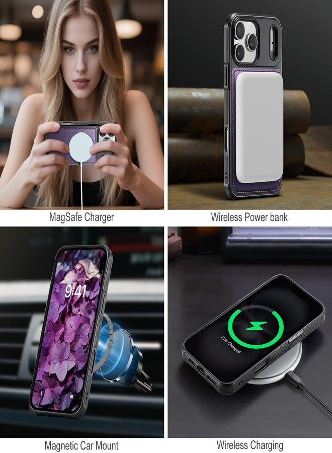 Usroom for iPhone 17 Pro Max Case Wallet Compatible with Magsafe, RFID Blocking Magnetic Card Holder 2 in 1 Detachable Kickstand Shockproof Phone Case for iPhone 17 Pro Max 6.9" Purple - Image 3