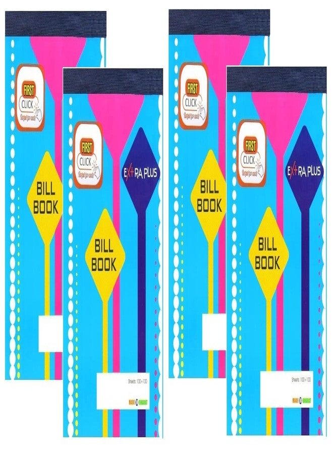 FIRST CLICK كتيب فواتير FIRST CLICK، أوراق مذكرات نقدية، 100 ورقة × 4 مجموعات، فاتورة ضريبة السلع والخدمات مطبوعة مسبقًا من دلتا، مقاس 22 × 14 سم (100 ورقة مطبوعة + 100 ورقة عادية في كتيب واحد)، عبوة من 4 كتيبات - Image 1