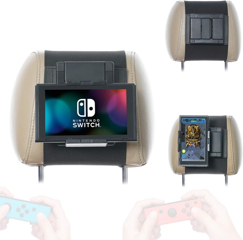 TFY Ninitendo Switch Car Mount Swivel Car Headrest Mount Holder for Game Machine Nintendo Switch and Other 5 to 105 Inch Phones and Tablets - Image 1