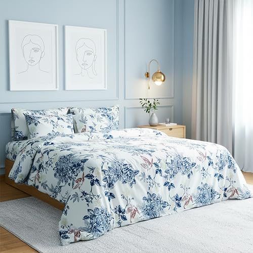 RUSTIQUE LINENS Premium 100% Cotton King Size Bedsheet Set(1 Flat Sheet & 2 Pillow Cases)| 200 TC | Vibrant Prints | Soft, Breathable & Durable Fabric |Blue Jay - Image 4