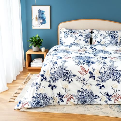 RUSTIQUE LINENS Premium 100% Cotton King Size Bedsheet Set(1 Flat Sheet & 2 Pillow Cases)| 200 TC | Vibrant Prints | Soft, Breathable & Durable Fabric |Blue Jay - Image 1