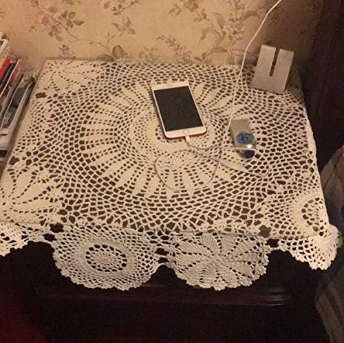 Hetao 100% Cotton Handmade Crochet Round Tablecloth Doilies Lace Table Covers,Beige, 27 Inch - Image 2