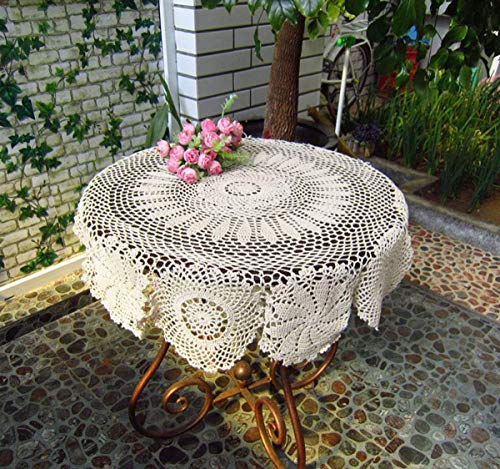 Hetao 100% Cotton Handmade Crochet Round Tablecloth Doilies Lace Table Covers,Beige, 27 Inch - Image 3