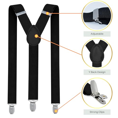 trilece Burgundy Suspenders for Men - Adjustable Size Elastic 1 inch Wide Y Shape Suspender - Mens Womens Suspenders - Heavy Duty Clips - Wedding Suit Dress - Image 2