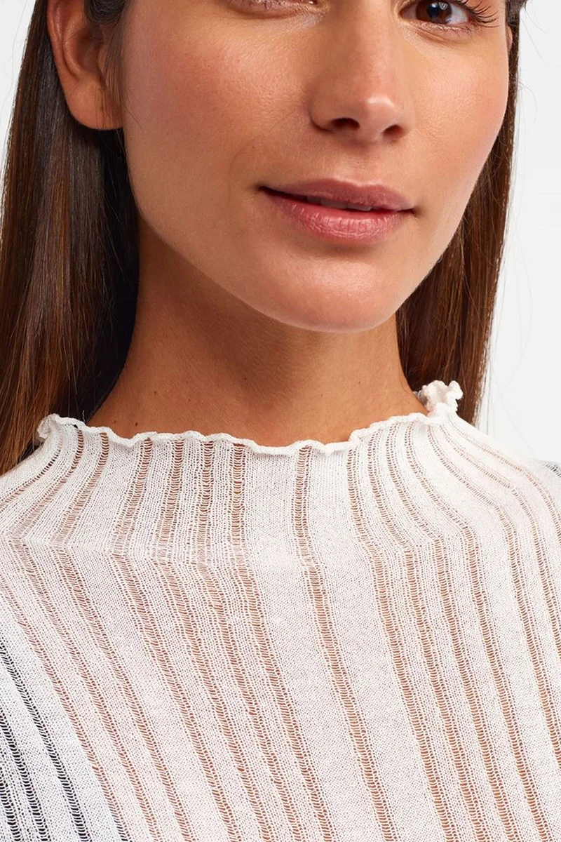 Dilvin White DILVIN Slim Fit Ribbed Half-Turtleneck Sweater for Women | Best Price UAE
