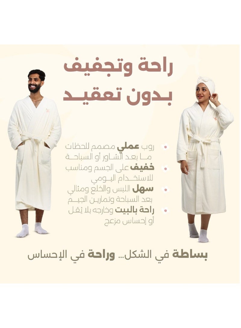 Relef Luxury Couples Bathrobe Set – Premium Quick-Dry Coral Fleece Microfiber Robes for Couples, Soft & Absorbent Home Spa Bathrobes - White - Image 5
