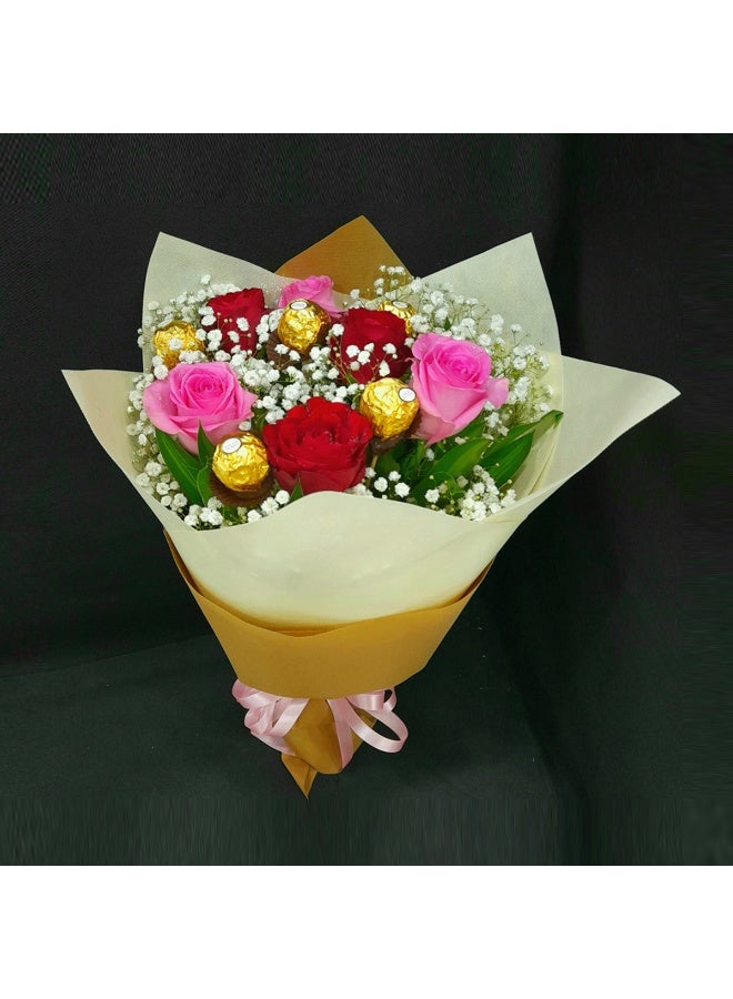 Carmel Flowers Mixed  Roses  Bunch  With Chocolate - Image 1