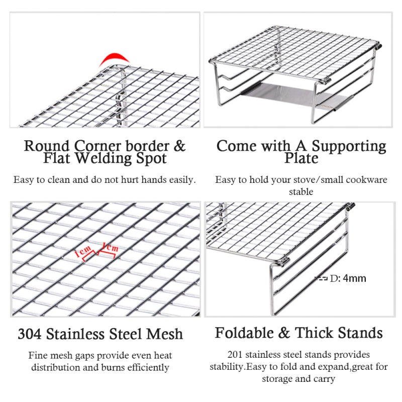 Campingmoon Portable Grill: 304 Stainless Steel Mesh, Even Heat Distribution, Foldable Design - Smooth Corner Border, Easy Cleaning Camping Gear for Outdoor Hiking Fishing Travel - Image 4