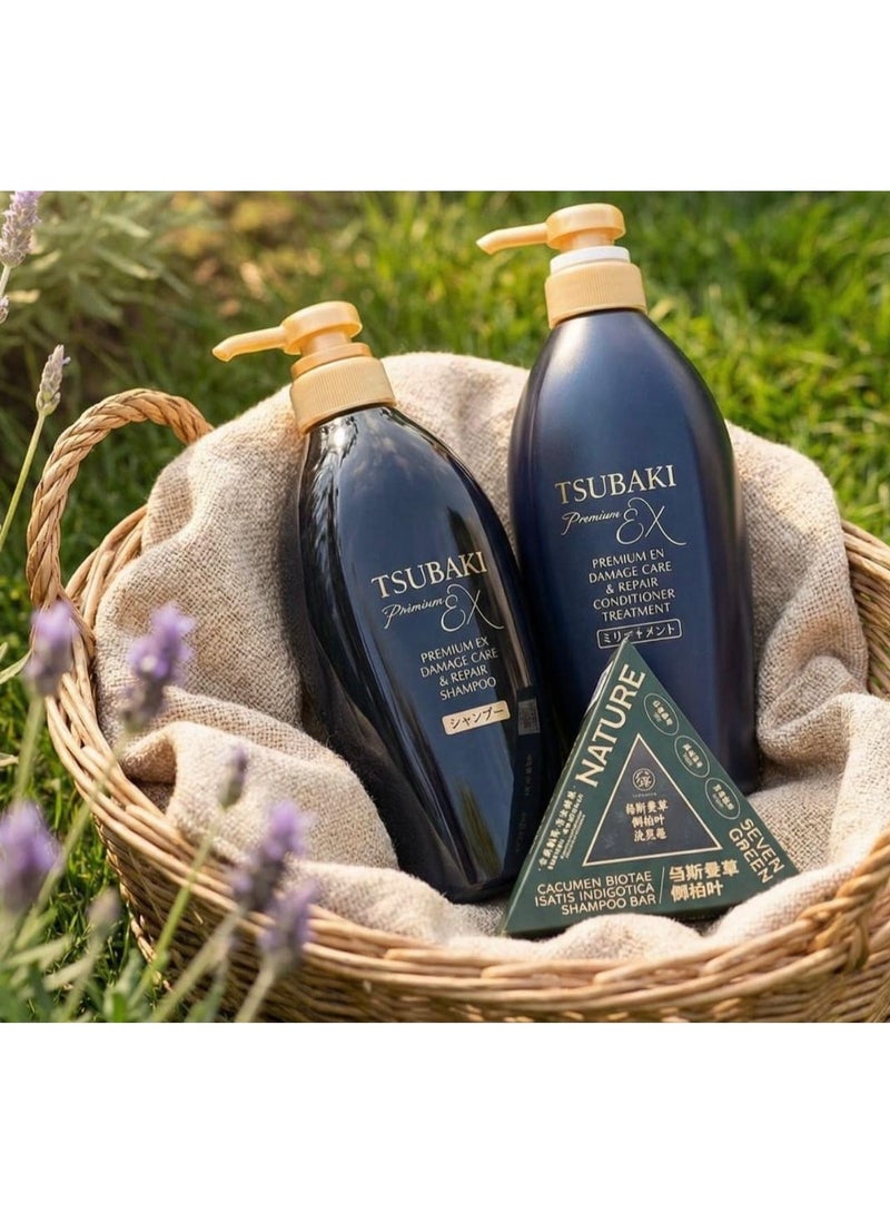 TSUBAKI Premium EX Complete Hair Care Bundle – Damage Repair Shampoo + Conditioner + Natural Shampoo Bar for Deep Cleanse and Healthy Shine - Image 1