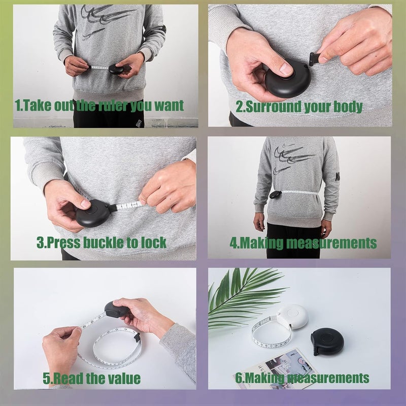 Z_جوده وثقه Tape Measure Body Measuring Tape 80inch/205cm Lock Pin Retract Tape Measure for Tailor Fitness Clothes Sewing Handcrafts Weight Loss Body Measurement - Image 5