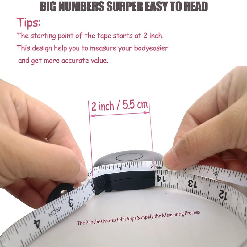 Z_جوده وثقه Tape Measure Body Measuring Tape 80inch/205cm Lock Pin Retract Tape Measure for Tailor Fitness Clothes Sewing Handcrafts Weight Loss Body Measurement - Image 3