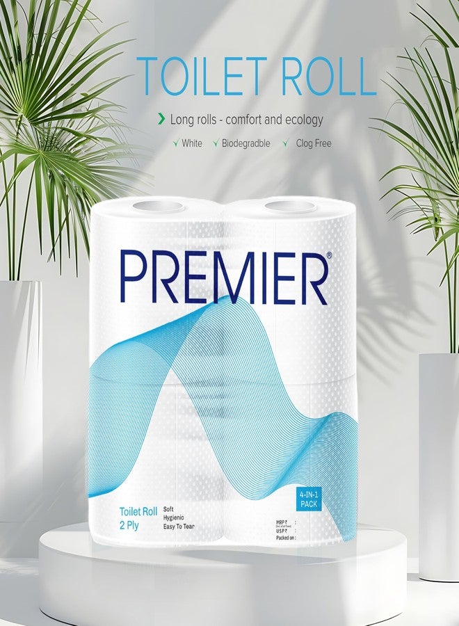 بريمير لفائف ورق تواليت بريميير (1280 لفة) | طبقتان ناعمتان وعاليتا الامتصاص | 320 لفة × 4 لفات | قابلة للتحلل الحيوي | لا تسبب انسدادًا | قابلة للرمي في المرحاض | سهلة التقطيع | عبوة عائلية (4 في 1) - Image 4