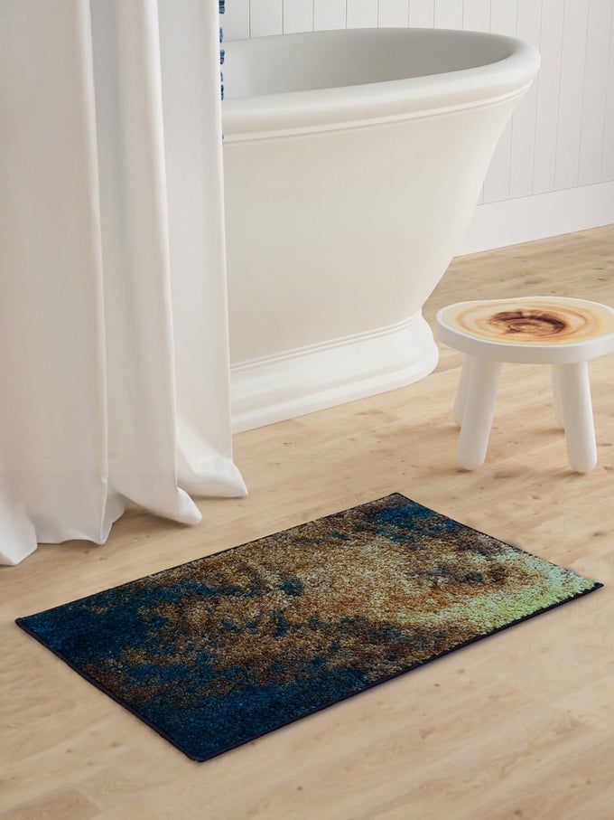 SUPER SOFT DESIGNER ANTI SLIP BATH MAT -1PC LARGE (SPA) | BATH RUG, FLOOR MAT, SUITABLE FOR BATHROOM| WITH SUPER WATER ABSORBENCY & QUICK DRY TECHNOLOGY GEOMETRIC-KHAKI/BROWN
